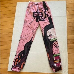NEZUKO, ANIME sweatpants/joggers in bright Pink/ black  Kids Joggers X-Small
